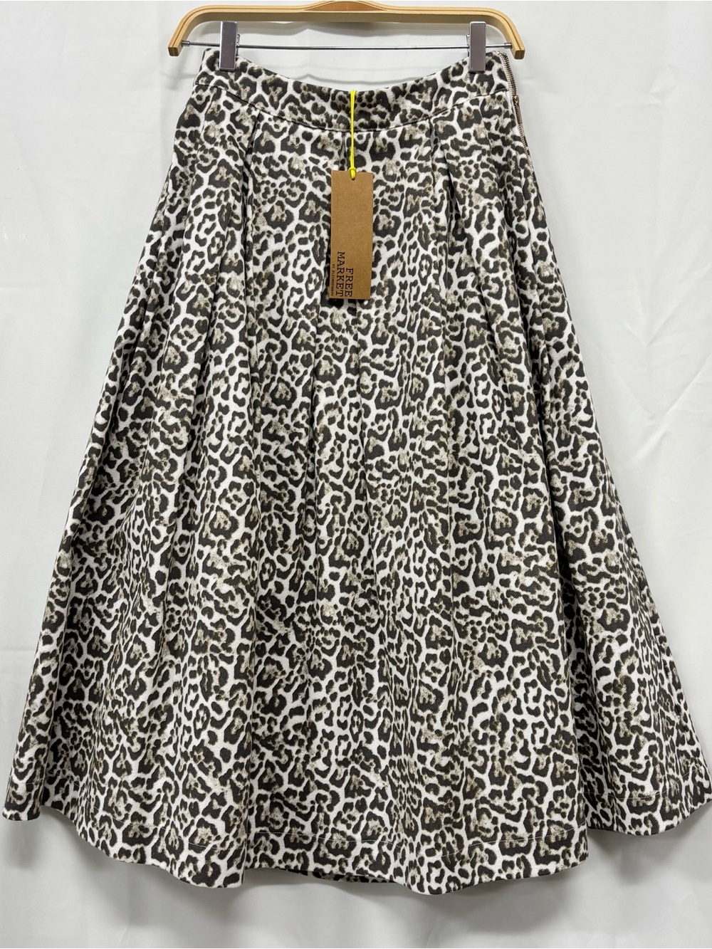 Leopard Print A-Line Midi Skirt - Brown/White